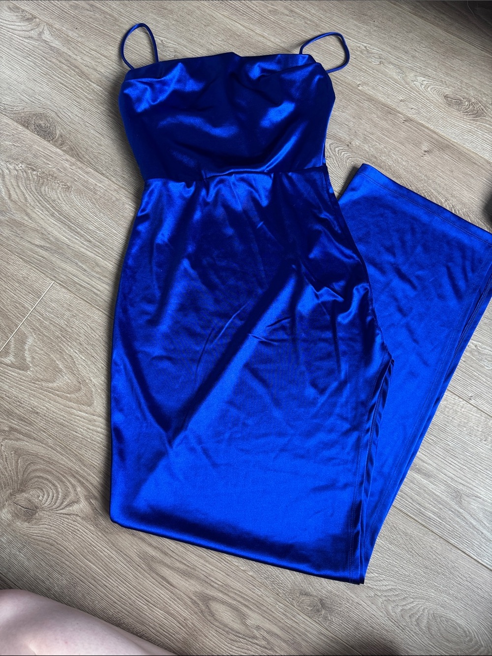 Lovely Day Royal Blue Satin Spaghetti-Strap Jumpsuit